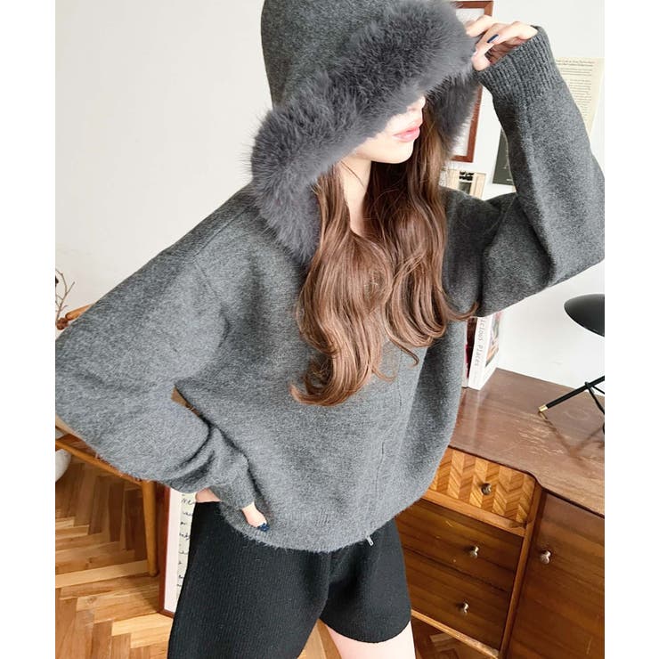 ボリュームファーフードジップアップニットパーカー | moment+ | 詳細画像26 