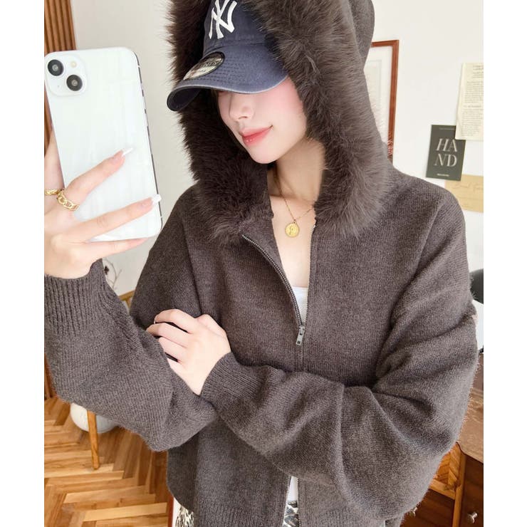 ボリュームファーフードジップアップニットパーカー | moment+ | 詳細画像29 