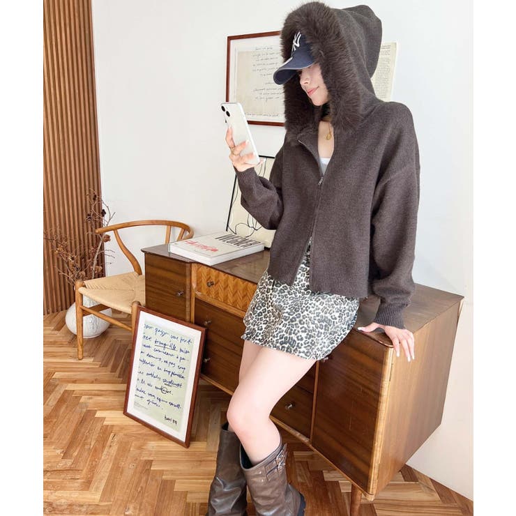 ボリュームファーフードジップアップニットパーカー | moment+ | 詳細画像31 