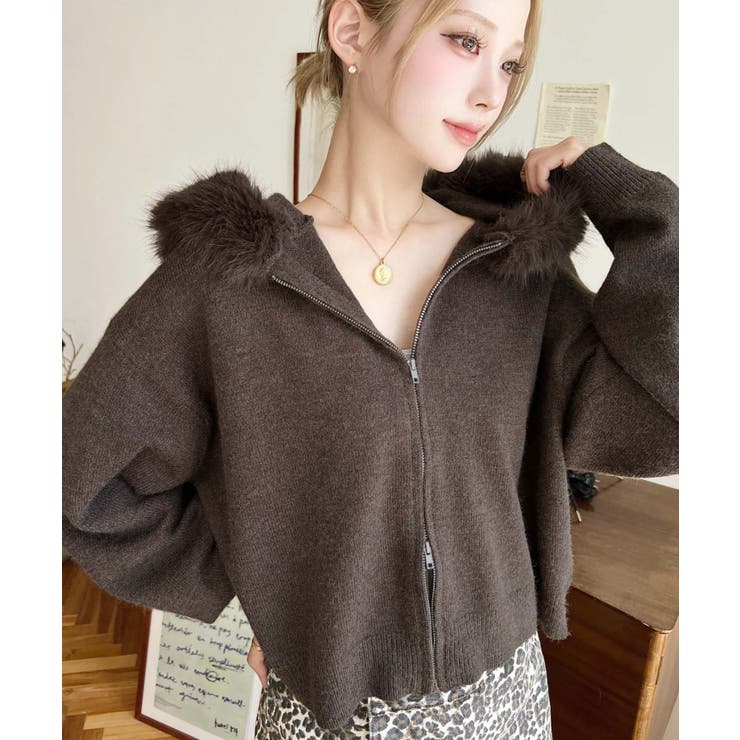 ボリュームファーフードジップアップニットパーカー | moment+ | 詳細画像32 