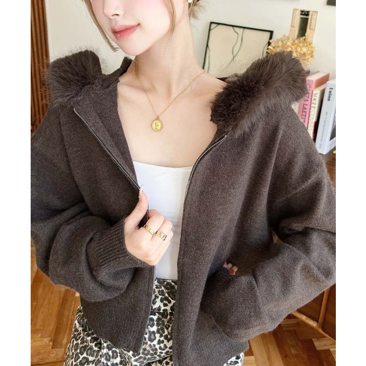 ボリュームファーフードジップアップニットパーカー | moment+ | 詳細画像34 