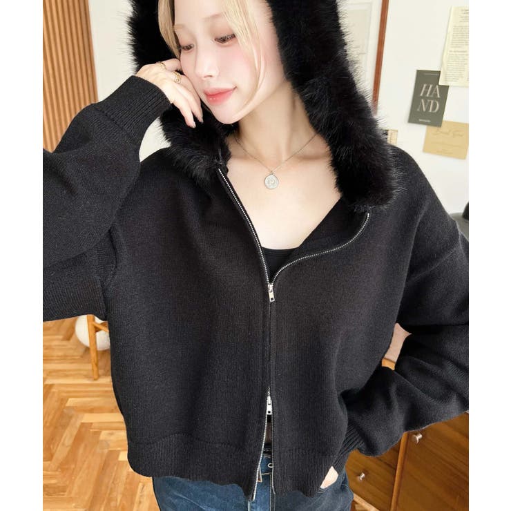 pium フードファーパーカーセットアップ ブラック ボリュームファー