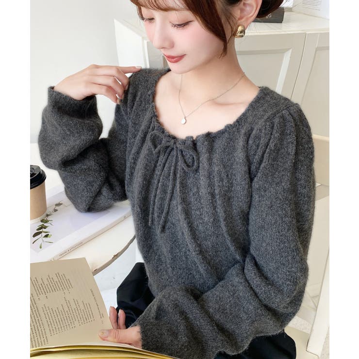 ギャザーリボンミックスプルオーバー | moment+ | 詳細画像16 