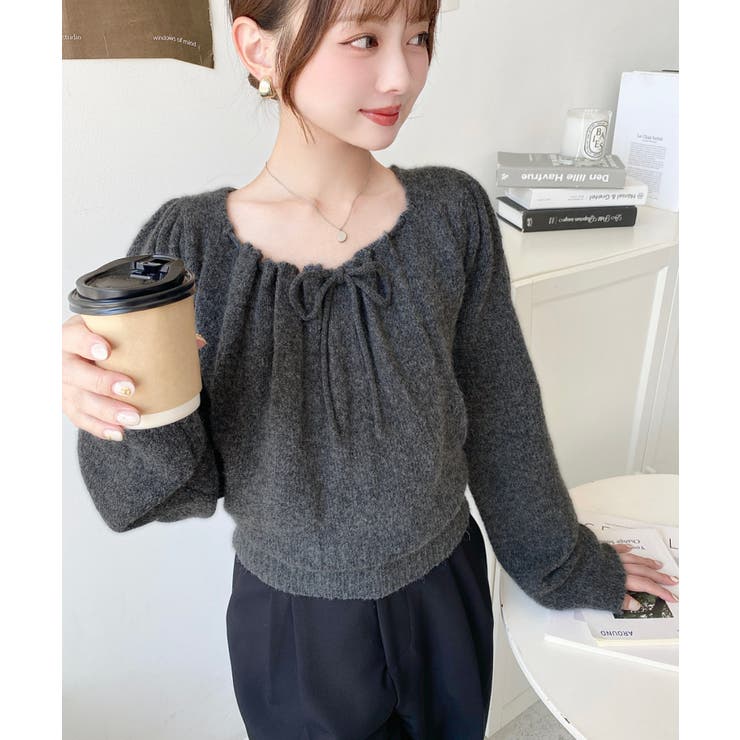 ギャザーリボンミックスプルオーバー | moment+ | 詳細画像17 