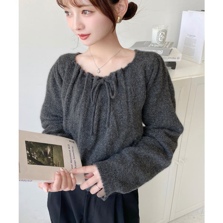 ギャザーリボンミックスプルオーバー | moment+ | 詳細画像18 