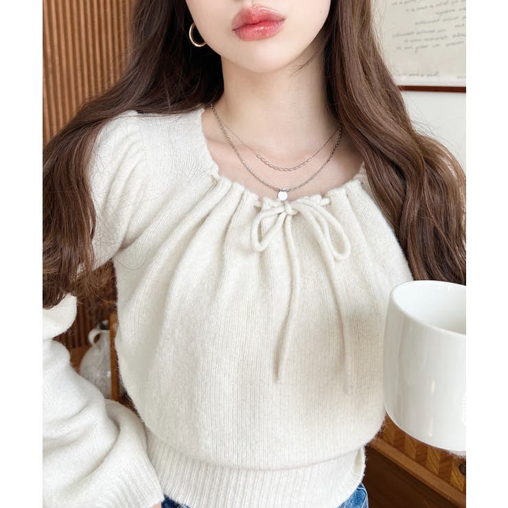 ギャザーリボンミックスプルオーバー | moment+ | 詳細画像2 