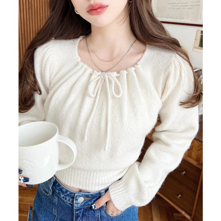 ギャザーリボンミックスプルオーバー | moment+ | 詳細画像3 