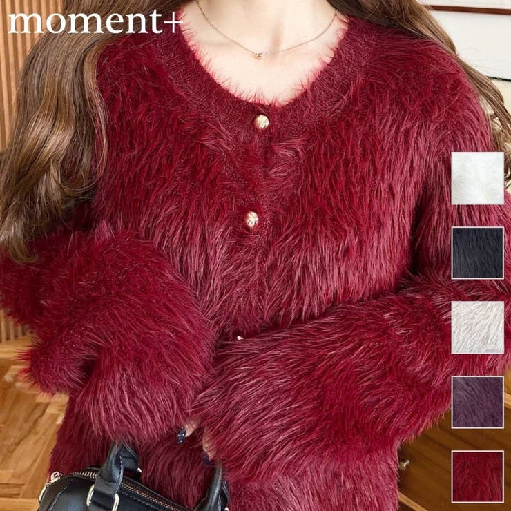 金ボタンロングフェザーショート丈ニットカーディガン | moment+ | 詳細画像1 