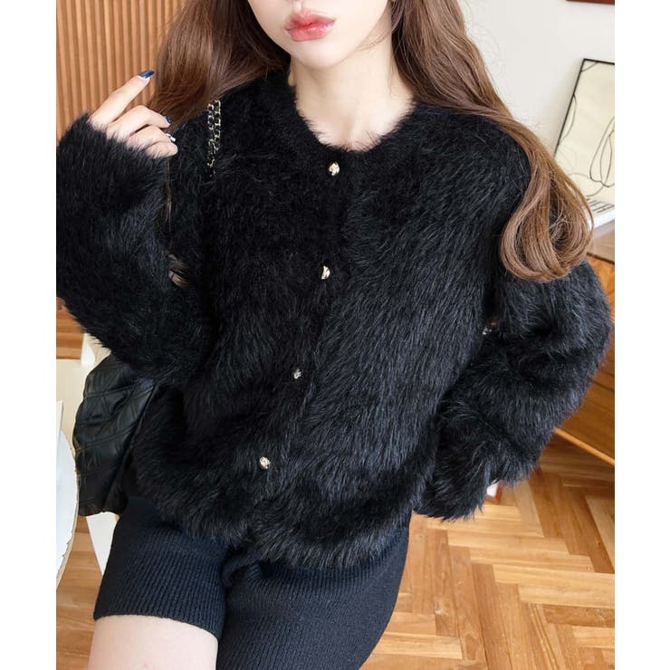 金ボタンロングフェザーショート丈ニットカーディガン | moment+ | 詳細画像10 