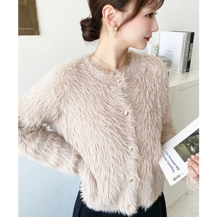 金ボタンロングフェザーショート丈ニットカーディガン | moment+ | 詳細画像13 