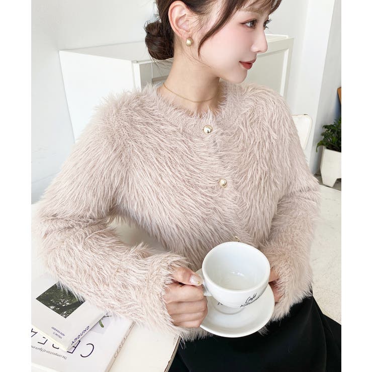 金ボタンロングフェザーショート丈ニットカーディガン | moment+ | 詳細画像15 