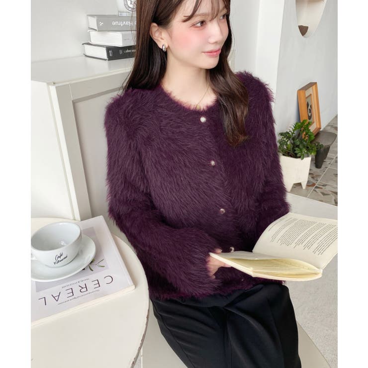 金ボタンロングフェザーショート丈ニットカーディガン | moment+ | 詳細画像17 