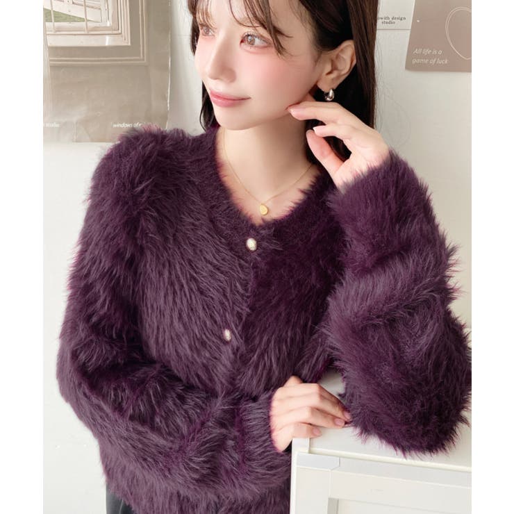 金ボタンロングフェザーショート丈ニットカーディガン | moment+ | 詳細画像18 