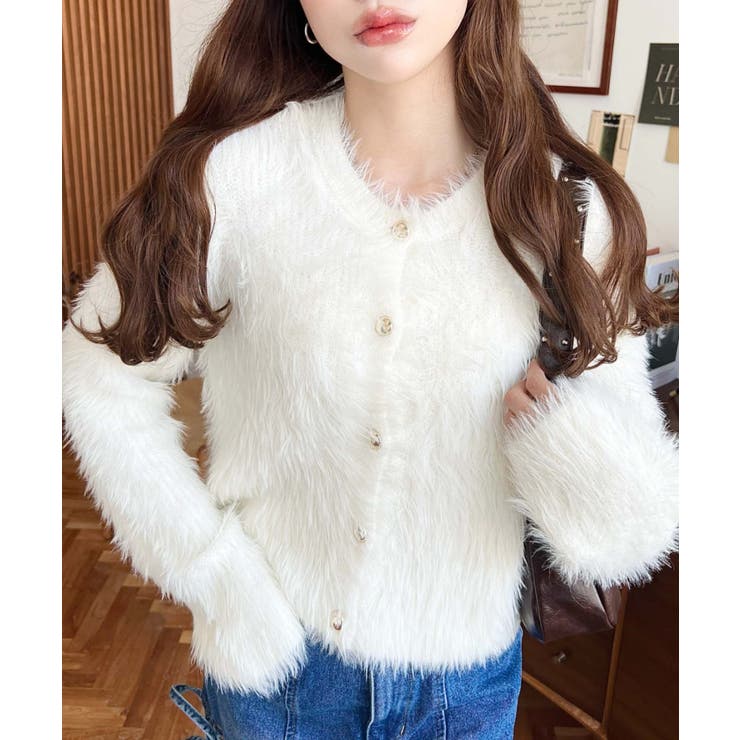 金ボタンロングフェザーショート丈ニットカーディガン | moment+ | 詳細画像2 