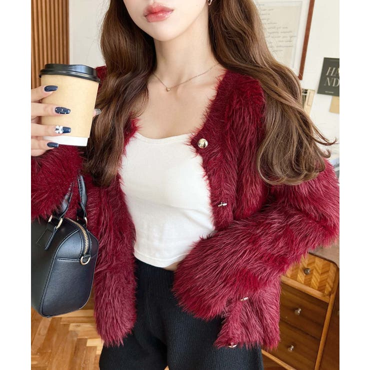 金ボタンロングフェザーショート丈ニットカーディガン | moment+ | 詳細画像25 