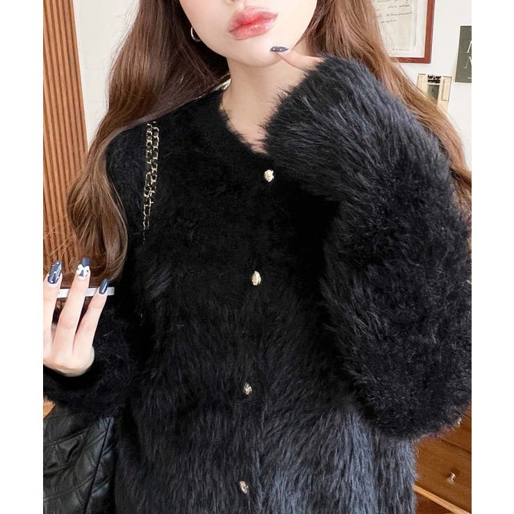 金ボタンロングフェザーショート丈ニットカーディガン | moment+ | 詳細画像6 