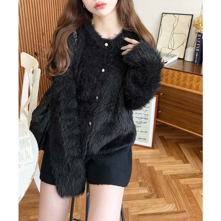 金ボタンロングフェザーショート丈ニットカーディガン | moment+ | 詳細画像7 