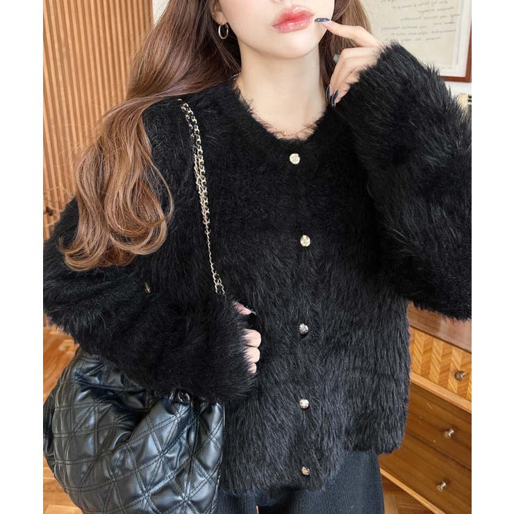 ドゥーズィエムクラス　ニットカーディガン　ショート丈　金ボタン　黒 ドゥーズィエムクラス ニットカーディガン ショート丈 金ボタン 黒