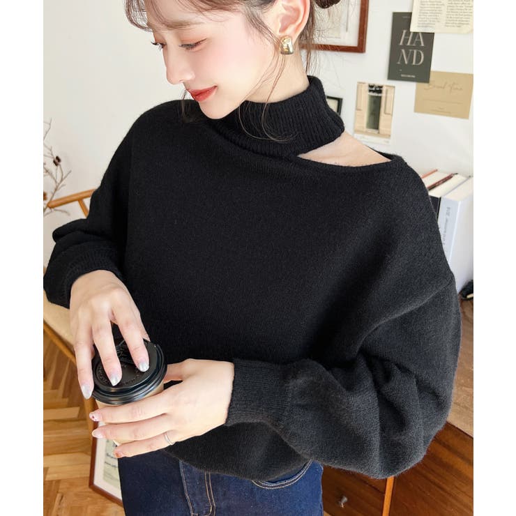 ハイネックデザインカットワンショルニットプルオーバー | moment+ | 詳細画像10 