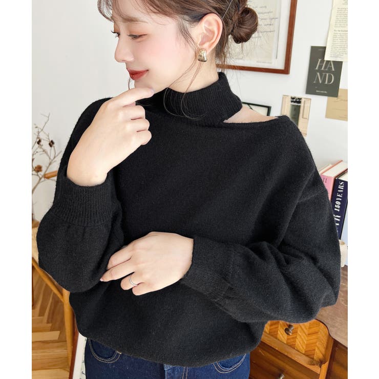 ハイネックデザインカットワンショルニットプルオーバー | moment+ | 詳細画像13 