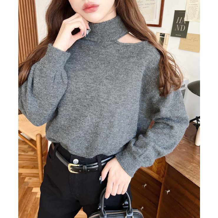 ハイネックデザインカットワンショルニットプルオーバー | moment+ | 詳細画像14 