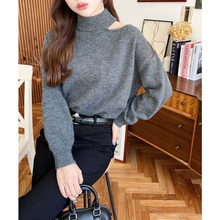 ハイネックデザインカットワンショルニットプルオーバー | moment+ | 詳細画像16 