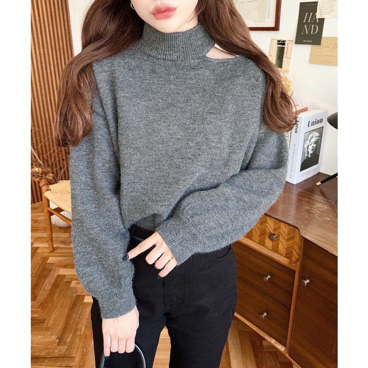 ハイネックデザインカットワンショルニットプルオーバー | moment+ | 詳細画像17 