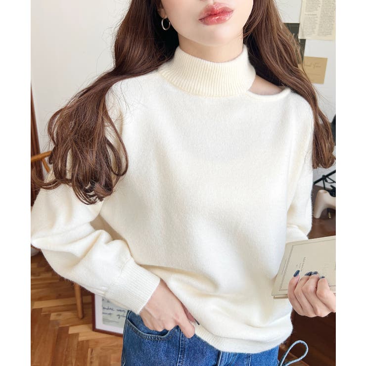 ハイネックデザインカットワンショルニットプルオーバー | moment+ | 詳細画像2 