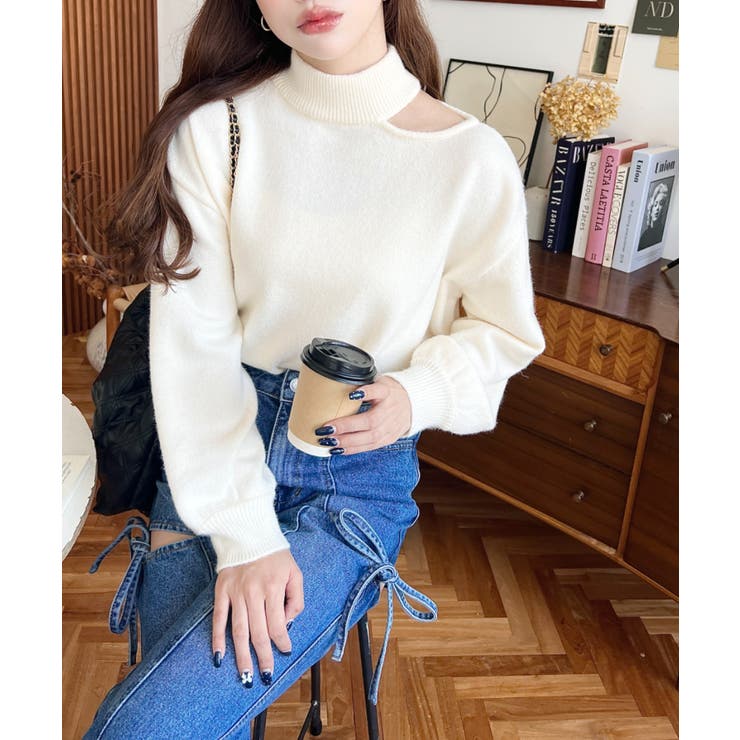 ハイネックデザインカットワンショルニットプルオーバー | moment+ | 詳細画像3 