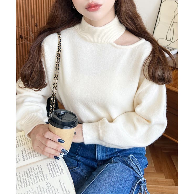 ハイネックデザインカットワンショルニットプルオーバー | moment+ | 詳細画像4 