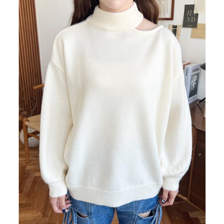 ハイネックデザインカットワンショルニットプルオーバー | moment+ | 詳細画像5 