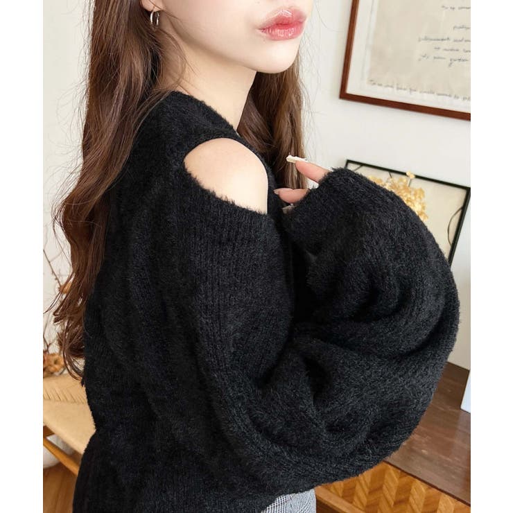 アシンメトリーネックショルダースリットフェザーニットプルオーバー | moment+ | 詳細画像14 