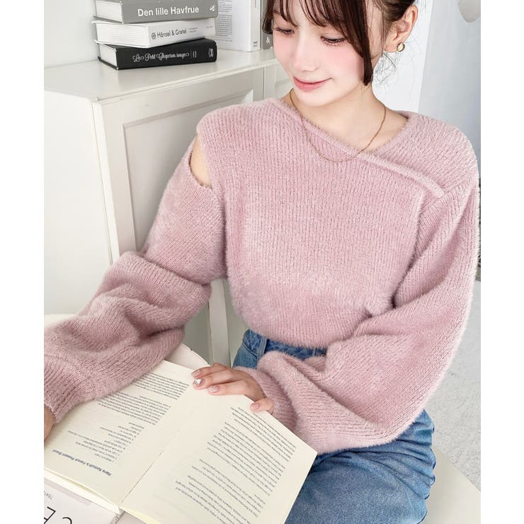 アシンメトリーネックショルダースリットフェザーニットプルオーバー | moment+ | 詳細画像21 