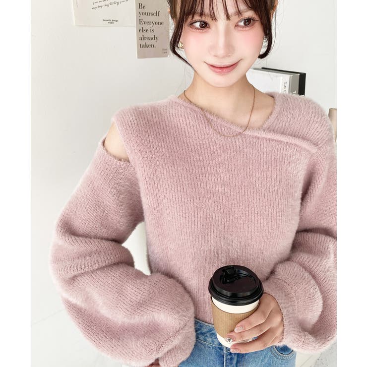 アシンメトリーネックショルダースリットフェザーニットプルオーバー | moment+ | 詳細画像22 