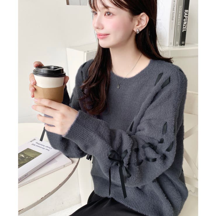 編み込みリボンフェザーニットプルオーバー | moment+ | 詳細画像10 