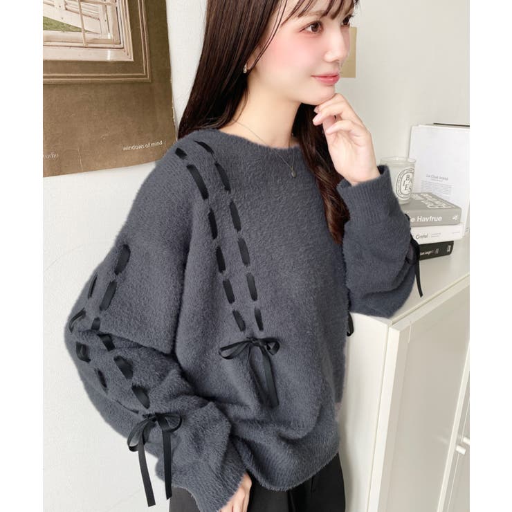 編み込みリボンフェザーニットプルオーバー | moment+ | 詳細画像11 