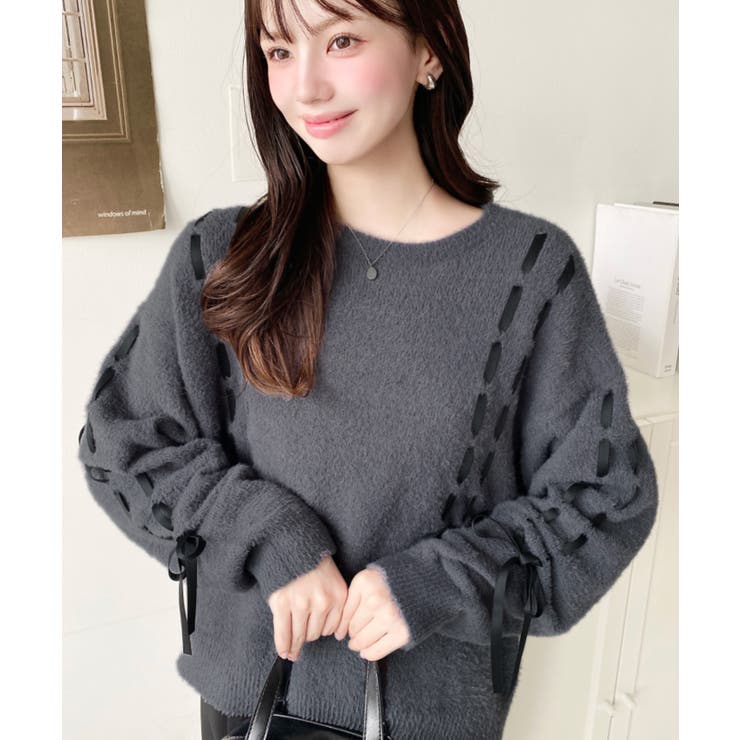 編み込みリボンフェザーニットプルオーバー | moment+ | 詳細画像12 