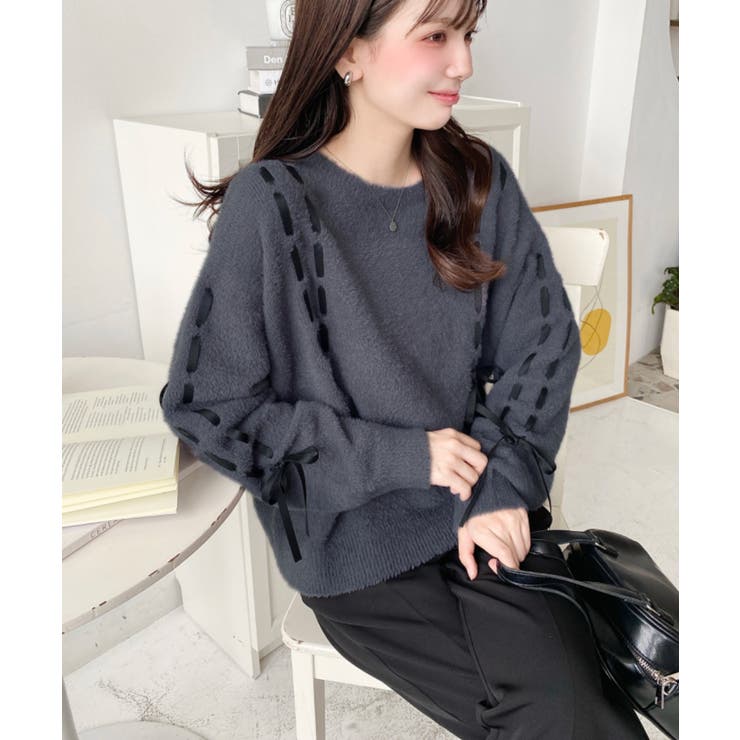 編み込みリボンフェザーニットプルオーバー | moment+ | 詳細画像14 