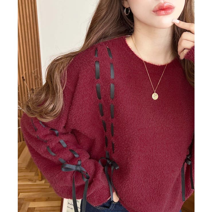 編み込みリボンフェザーニットプルオーバー | moment+ | 詳細画像15 