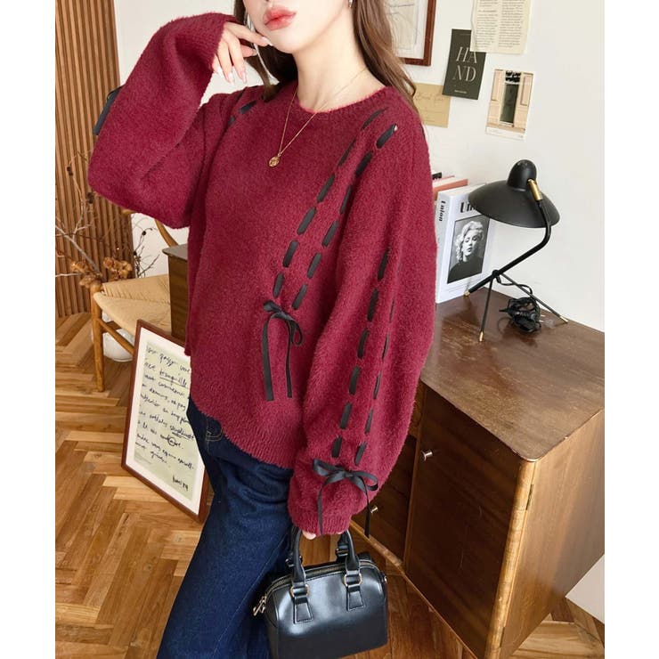 編み込みリボンフェザーニットプルオーバー | moment+ | 詳細画像16 