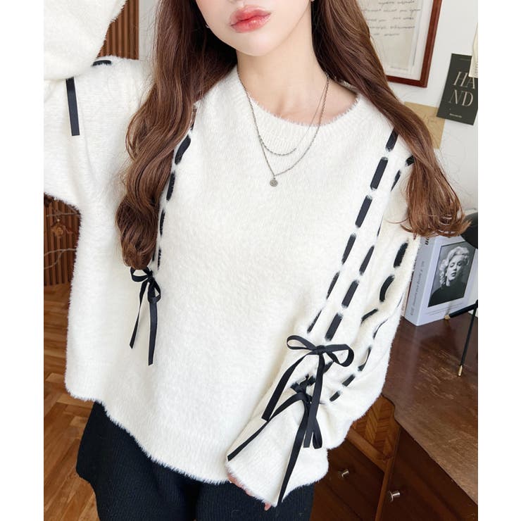 編み込みリボンフェザーニットプルオーバー | moment+ | 詳細画像2 