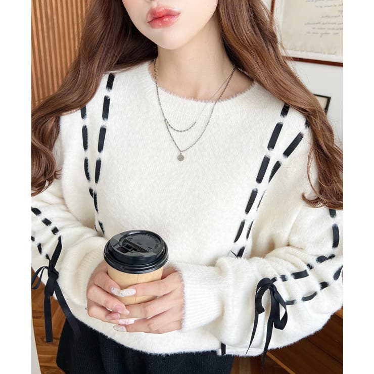 編み込みリボンフェザーニットプルオーバー | moment+ | 詳細画像4 