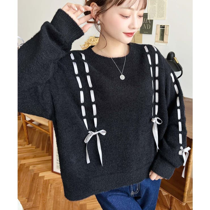 編み込みリボンフェザーニットプルオーバー | moment+ | 詳細画像6 