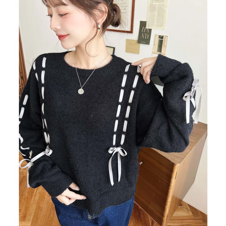 編み込みリボンフェザーニットプルオーバー | moment+ | 詳細画像7 