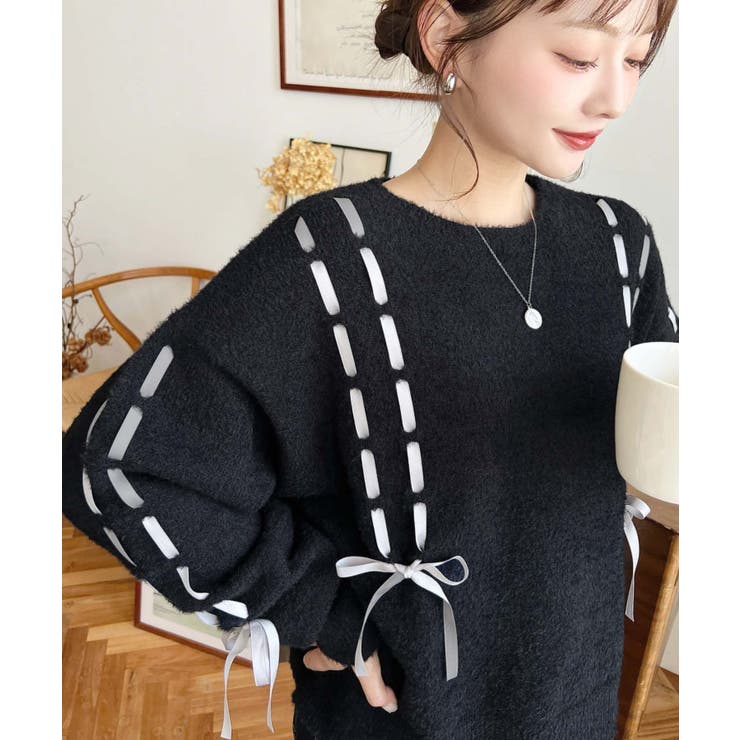 編み込みリボンフェザーニットプルオーバー | moment+ | 詳細画像8 