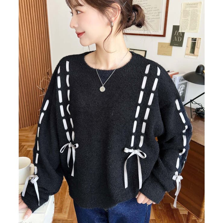 編み込みリボンフェザーニットプルオーバー | moment+ | 詳細画像9 