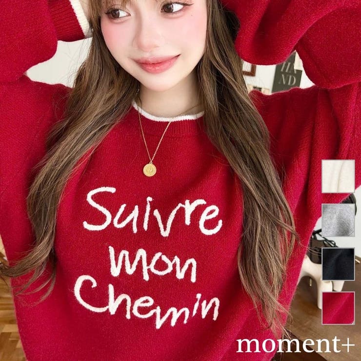 ロープ刺繍ロゴニットプルオーバー | moment+ | 詳細画像1 