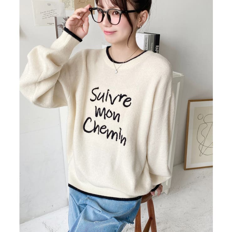 ロープ刺繍ロゴニットプルオーバー | moment+ | 詳細画像2 