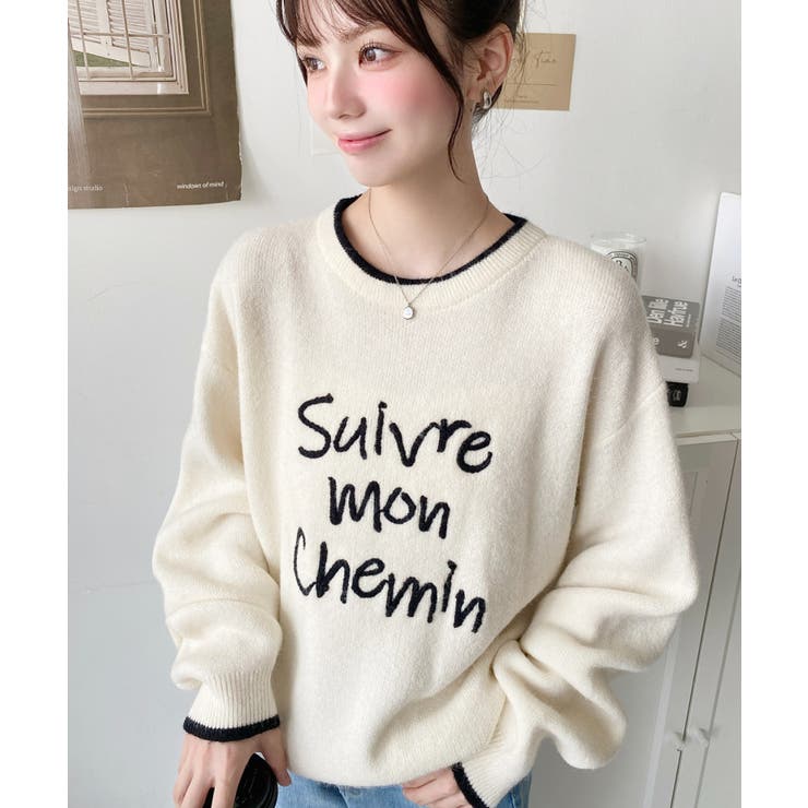 ロープ刺繍ロゴニットプルオーバー | moment+ | 詳細画像5 