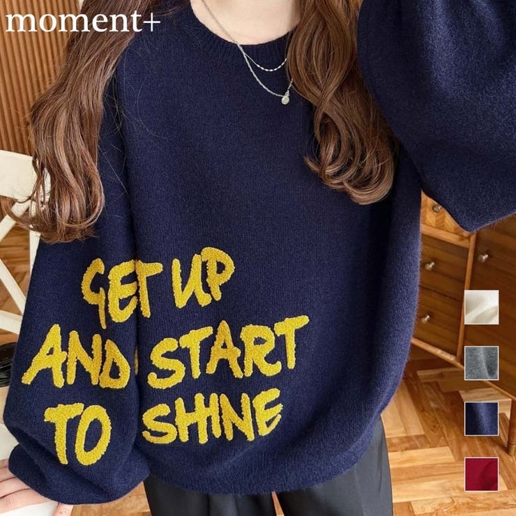 サガラ刺繍ロゴニットプルオーバー | moment+ | 詳細画像1 